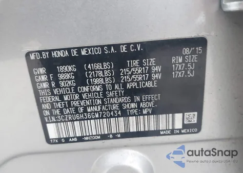 2016 Honda Hr-V Lx из США, поврежденный, VIN 3CZRU6H36GM720434